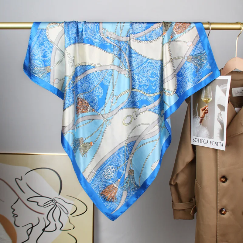 90cm The Four Seasons Fashion Versatile Women's Belt Rope Tassel Decoration Simulation Silk Scarf Large Square Scarf Shawl Scarf