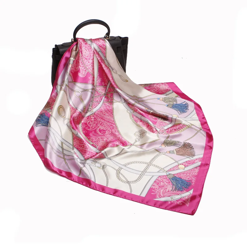 90cm The Four Seasons Fashion Versatile Women's Belt Rope Tassel Decoration Simulation Silk Scarf Large Square Scarf Shawl Scarf