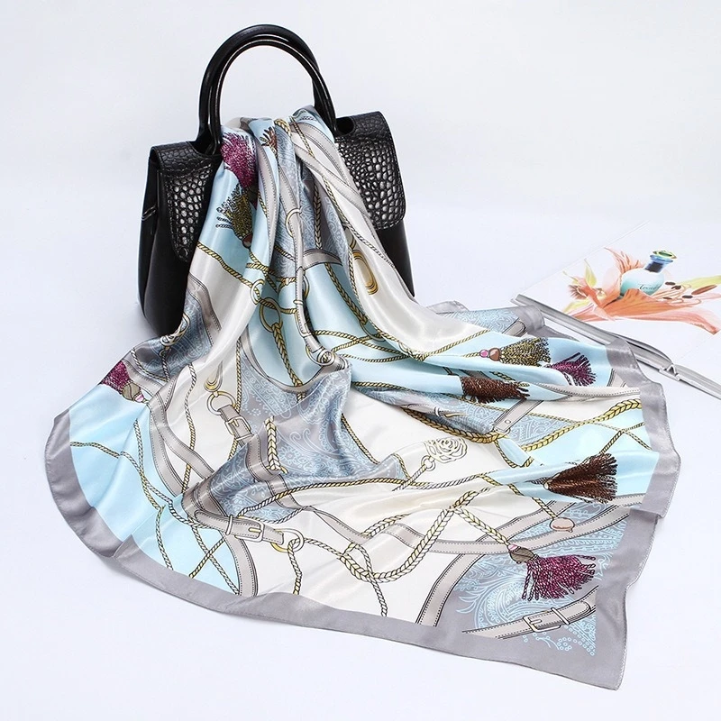 90cm The Four Seasons Fashion Versatile Women's Belt Rope Tassel Decoration Simulation Silk Scarf Large Square Scarf Shawl Scarf