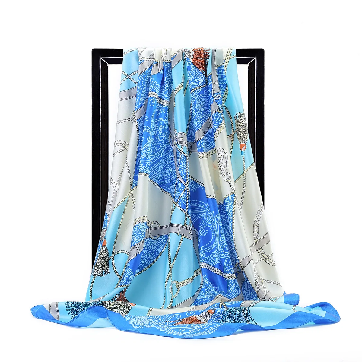 90cm The Four Seasons Fashion Versatile Women's Belt Rope Tassel Decoration Simulation Silk Scarf Large Square Scarf Shawl Scarf