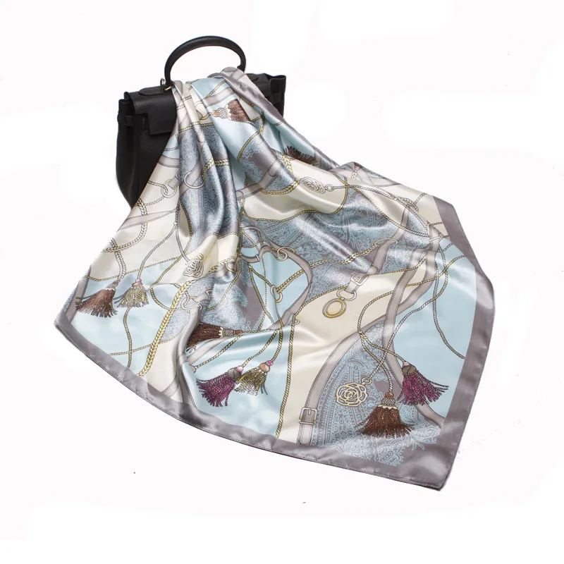 90cm The Four Seasons Fashion Versatile Women's Belt Rope Tassel Decoration Simulation Silk Scarf Large Square Scarf Shawl Scarf