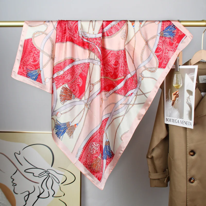 90cm The Four Seasons Fashion Versatile Women's Belt Rope Tassel Decoration Simulation Silk Scarf Large Square Scarf Shawl Scarf