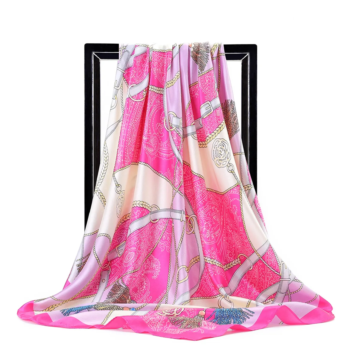 90cm The Four Seasons Fashion Versatile Women's Belt Rope Tassel Decoration Simulation Silk Scarf Large Square Scarf Shawl Scarf