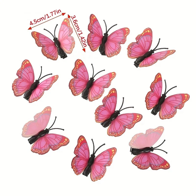 10Pcs Hair Accessories Butterfly Hair Clips PVC Simulation 3D Butterfly Hairpin Mixed Color Girls Cute Barrette Party Decoration