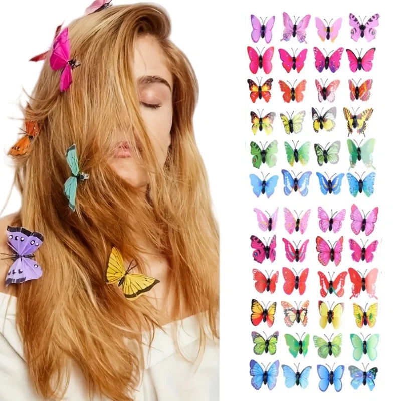 10Pcs Hair Accessories Butterfly Hair Clips PVC Simulation 3D Butterfly Hairpin Mixed Color Girls Cute Barrette Party Decoration