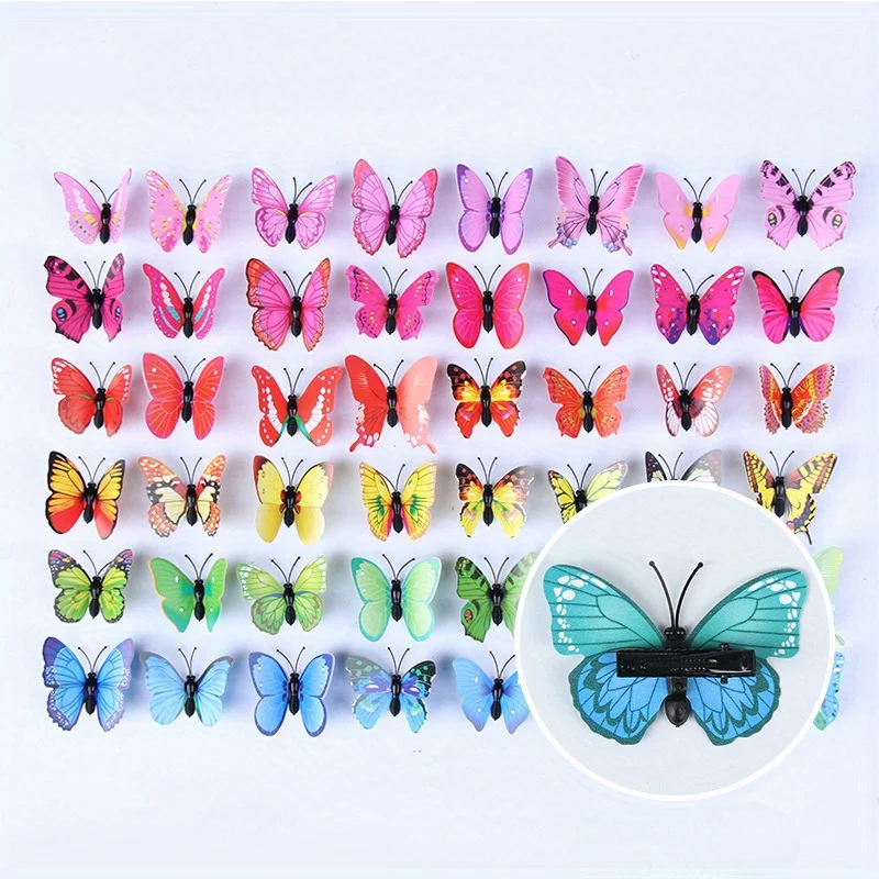 10Pcs Hair Accessories Butterfly Hair Clips PVC Simulation 3D Butterfly Hairpin Mixed Color Girls Cute Barrette Party Decoration