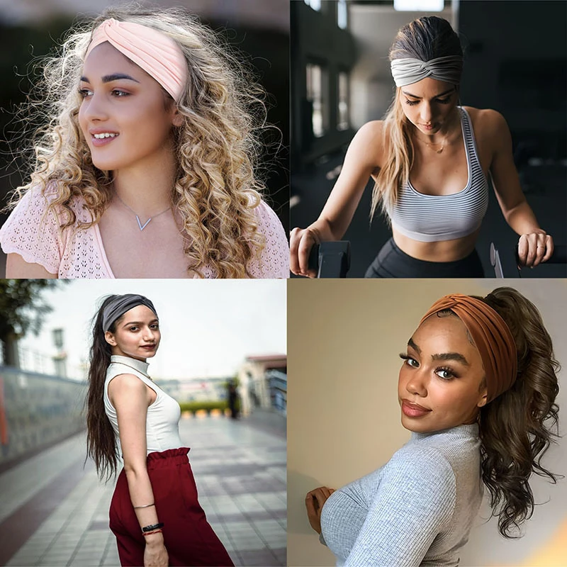 Wide Elastic Headband Hairband Pilates Yoga Fitness Running Cycling Sweatband Turban Makeup Hair Hoop Makeup Headwrap For Women