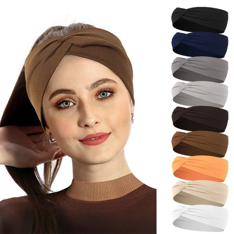Wide Elastic Headband Hairband Pilates Yoga Fitness Running Cycling Sweatband Turban Makeup Hair Hoop Makeup Headwrap For Women