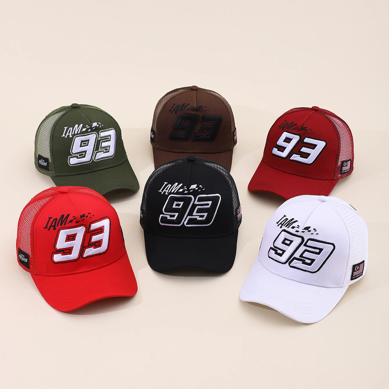 Summer Hat Motorcycle 93 Embroidered Baseball Hat Men's Off road Cycling Racing Hat Outdoor Breathable Sunshade Mesh Truck Hat