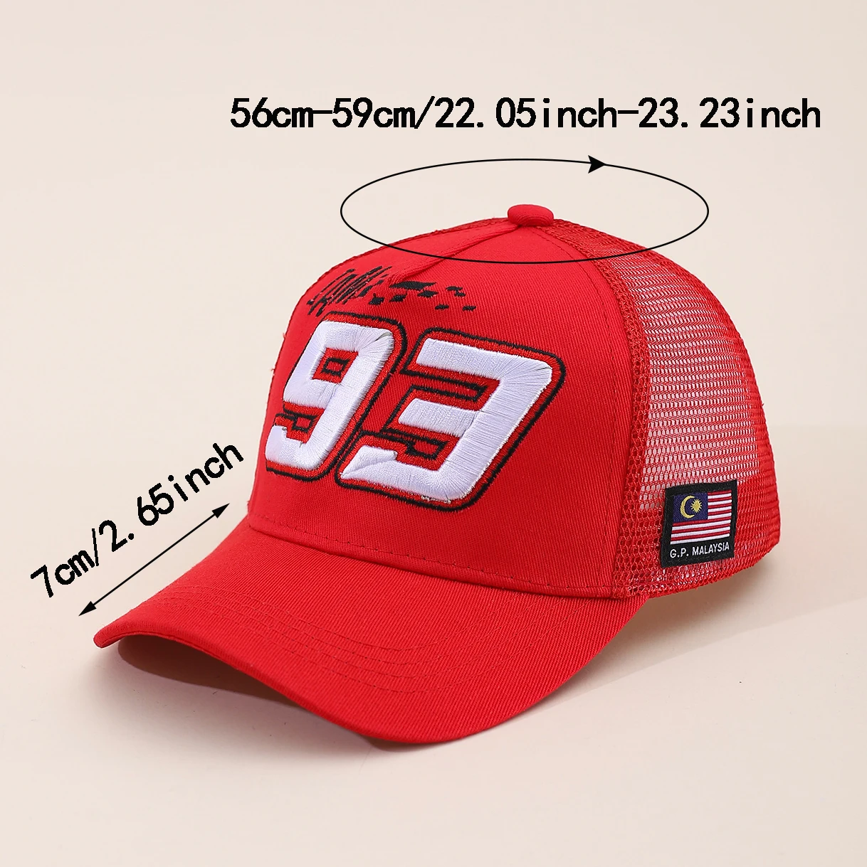 Summer Hat Motorcycle 93 Embroidered Baseball Hat Men's Off road Cycling Racing Hat Outdoor Breathable Sunshade Mesh Truck Hat