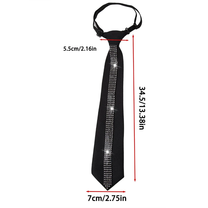 Elegant Black Rhinestone Lazy Tie Adjustable Neck Ties for Women Perfect for Casual & Business Shirt Bowtie Accessories