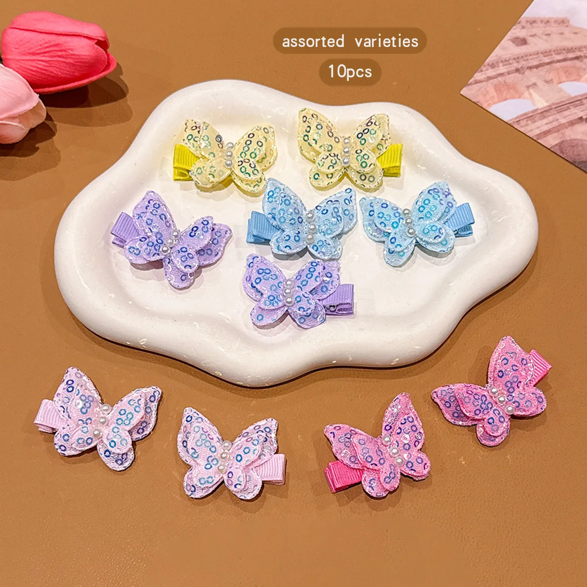 10 colorful random butterfly hair clips, sweet and cute clip headwear