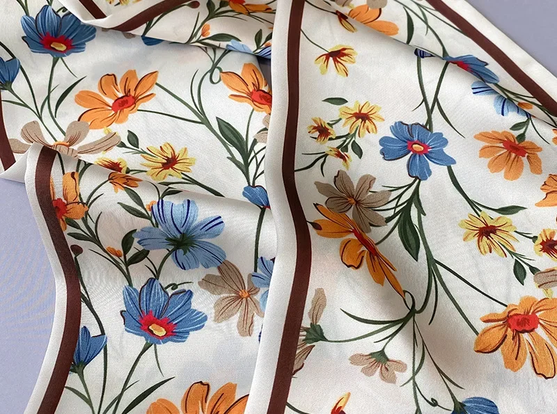 Spring/Summer Fashion Headbands For Women Flower Print Lightweight Scarf Streamer Soft Satin Neckerchief Elegant Hair Scarf
