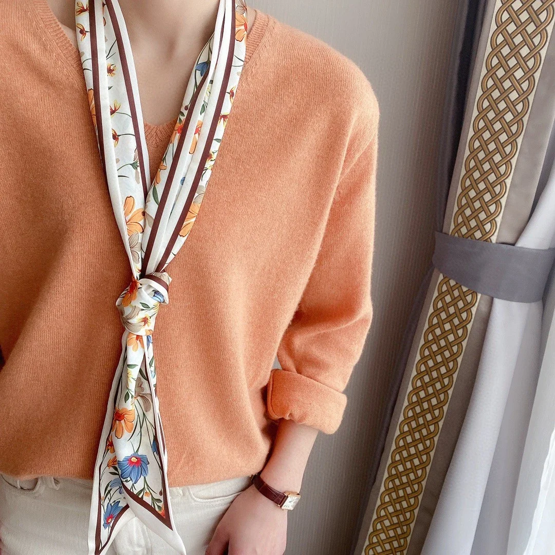 Spring/Summer Fashion Headbands For Women Flower Print Lightweight Scarf Streamer Soft Satin Neckerchief Elegant Hair Scarf