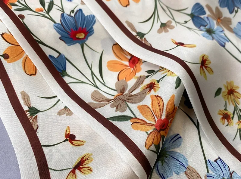 Spring/Summer Fashion Headbands For Women Flower Print Lightweight Scarf Streamer Soft Satin Neckerchief Elegant Hair Scarf