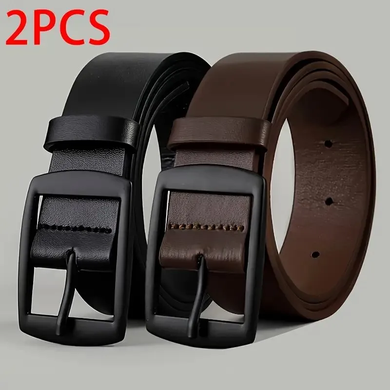 2pc Luxury Belt for Men PU Leather Belt Metal Pin Buckle High Quality Famous Brand Designer Waist Strap Belt for Jeans Plus Size