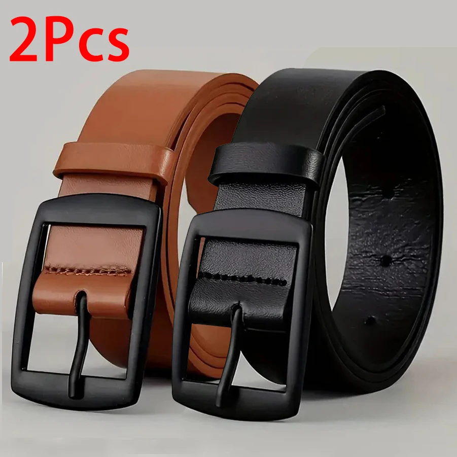 2pc Luxury Belt for Men PU Leather Belt Metal Pin Buckle High Quality Famous Brand Designer Waist Strap Belt for Jeans Plus Size