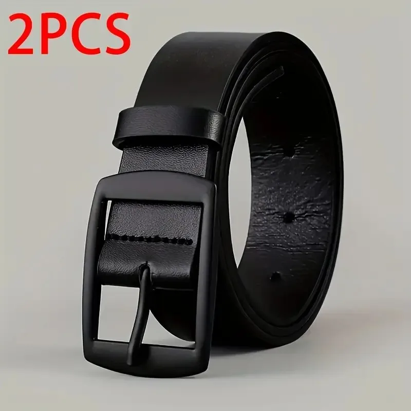 2pc Luxury Belt for Men PU Leather Belt Metal Pin Buckle High Quality Famous Brand Designer Waist Strap Belt for Jeans Plus Size