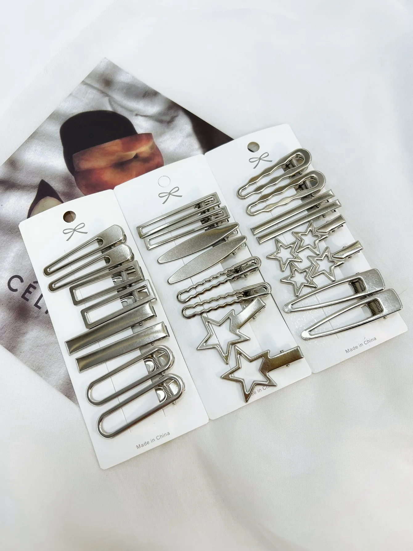 Silver Metal Hairpins for Women Girls Star Hair Clip Multiple Styles Seamless Duckbill Clip Girls Hair Accessoires