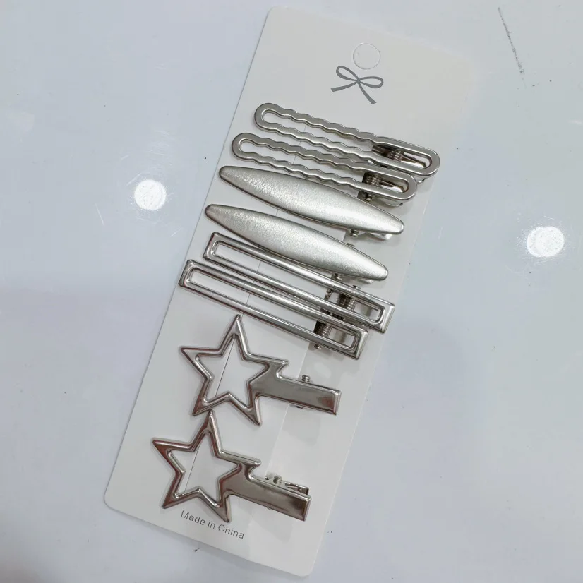 Silver Metal Hairpins for Women Girls Star Hair Clip Multiple Styles Seamless Duckbill Clip Girls Hair Accessoires