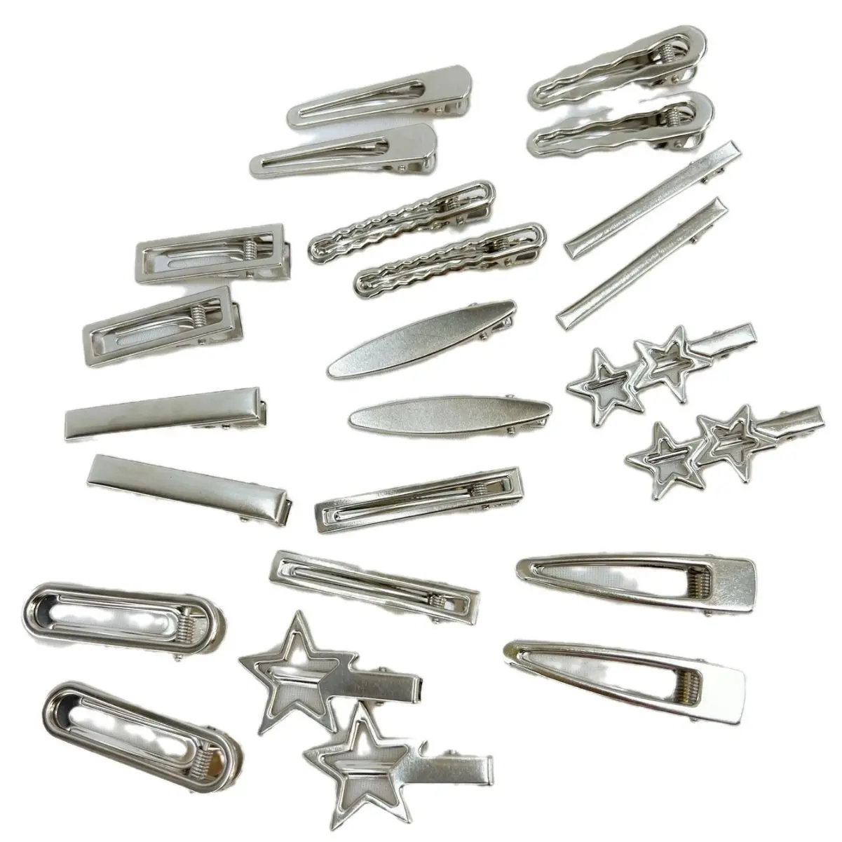 Silver Metal Hairpins for Women Girls Star Hair Clip Multiple Styles Seamless Duckbill Clip Girls Hair Accessoires