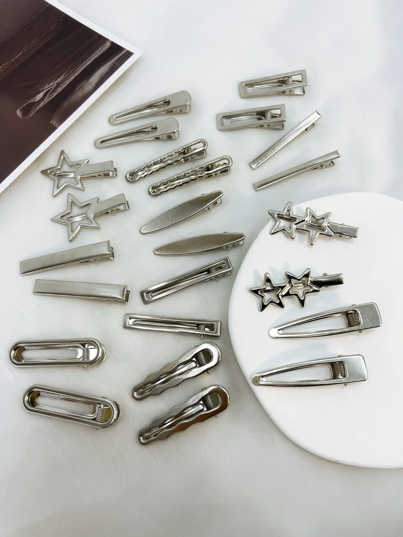 Silver Metal Hairpins for Women Girls Star Hair Clip Multiple Styles Seamless Duckbill Clip Girls Hair Accessoires
