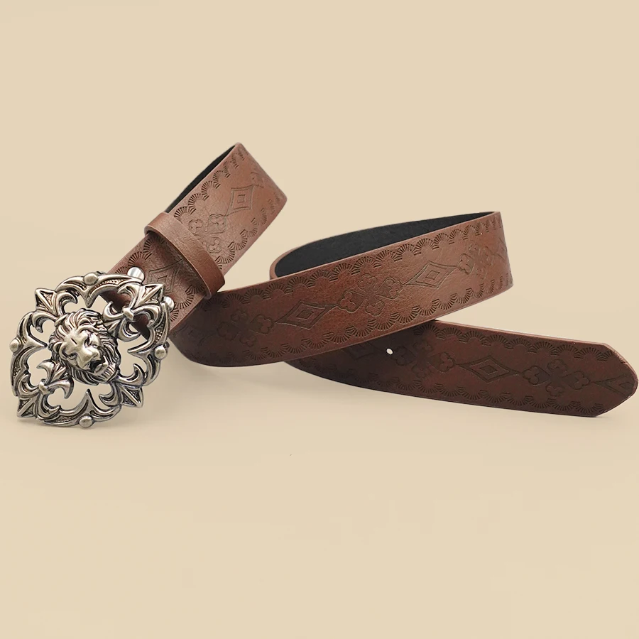 Elegant Court-Style Women's Belt - Brown Vintage Print, Versatile for Work/Dates/Casual, Perfect Gift Accessory