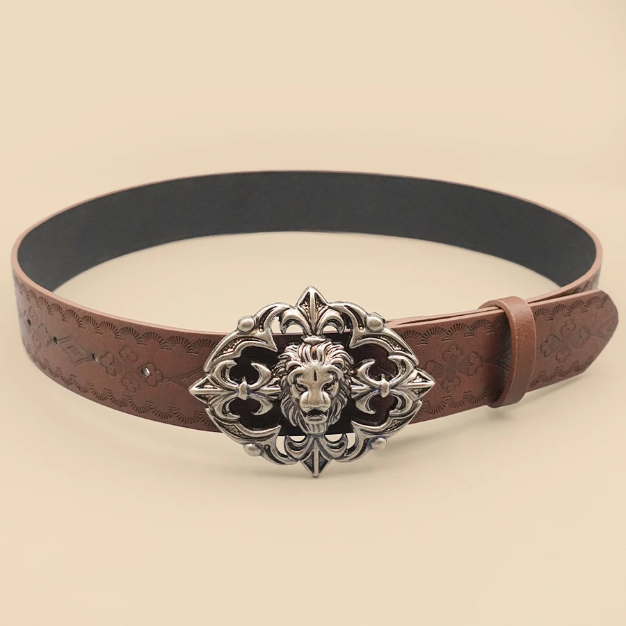 Elegant Court-Style Women's Belt - Brown Vintage Print, Versatile for Work/Dates/Casual, Perfect Gift Accessory