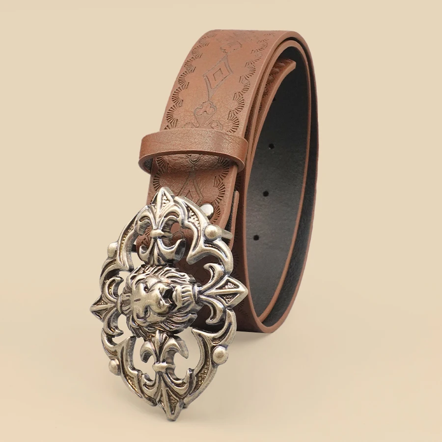Elegant Court-Style Women's Belt - Brown Vintage Print, Versatile for Work/Dates/Casual, Perfect Gift Accessory