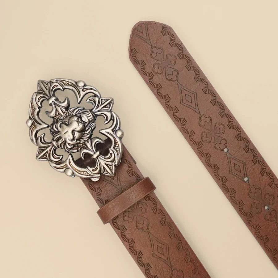 Elegant Court-Style Women's Belt - Brown Vintage Print, Versatile for Work/Dates/Casual, Perfect Gift Accessory
