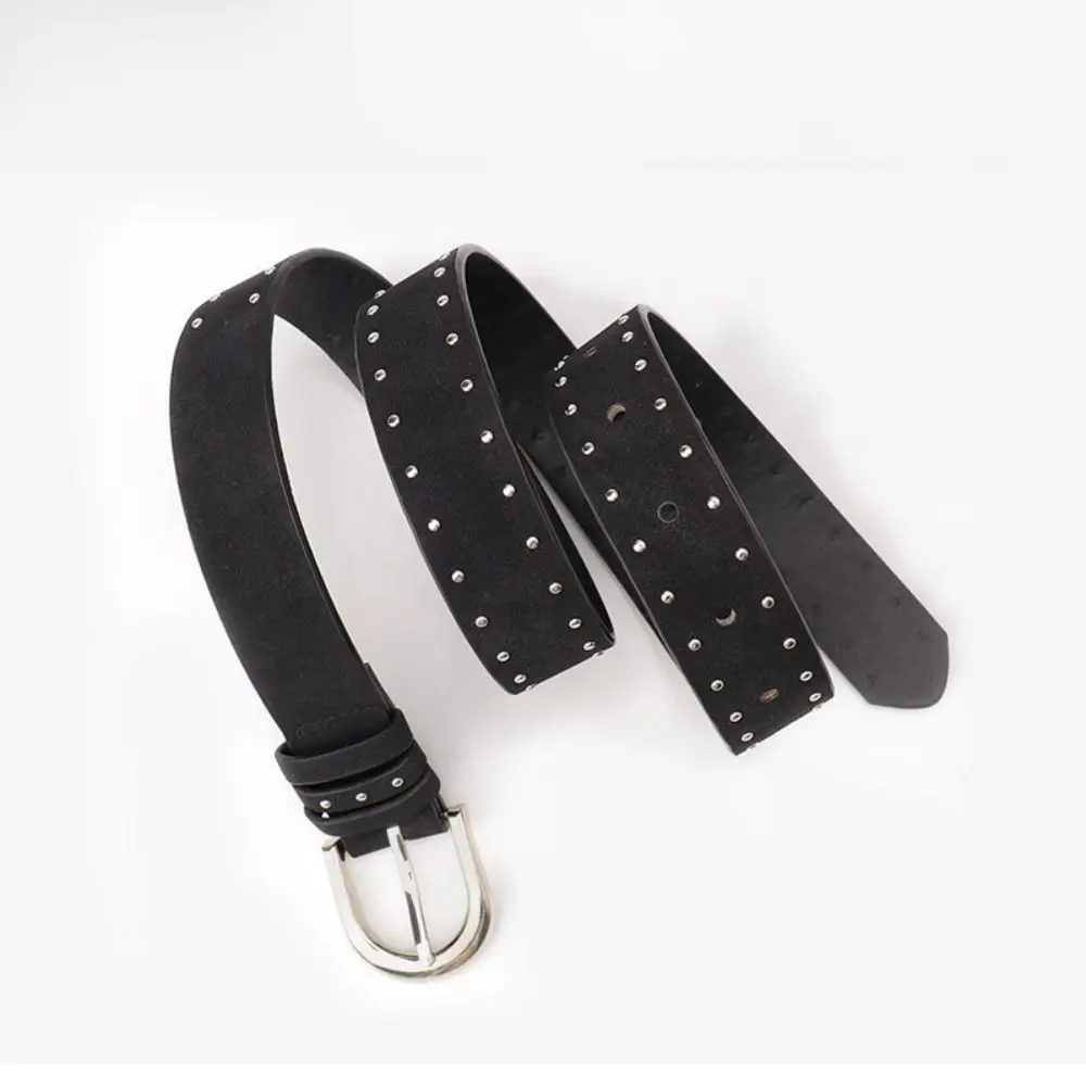 Retro Luxury Design Suede Leather Belt Trendy Casual Punk Rivet Belt Versatile Trouser Dress Belts Women Fashion