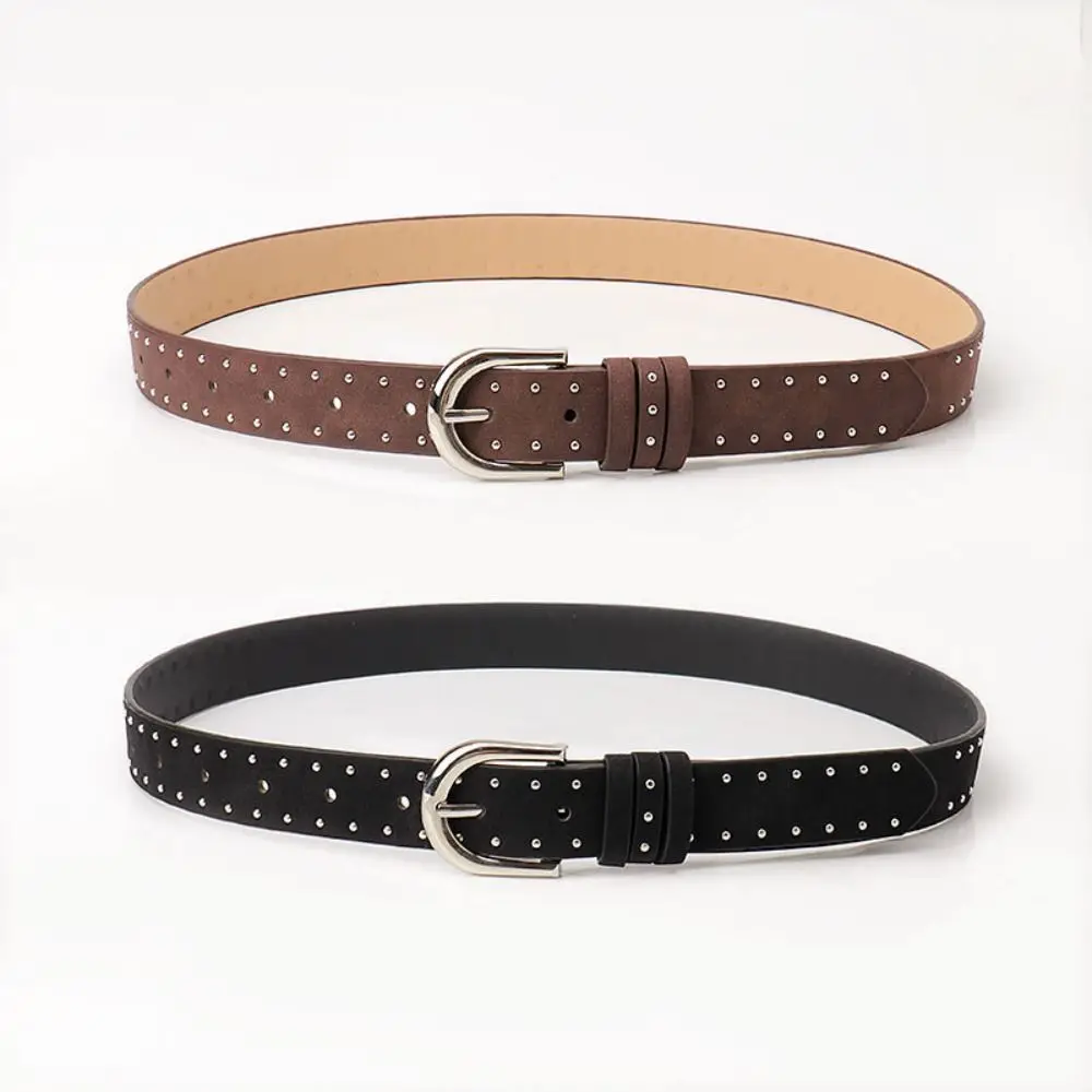Retro Luxury Design Suede Leather Belt Trendy Casual Punk Rivet Belt Versatile Trouser Dress Belts Women Fashion