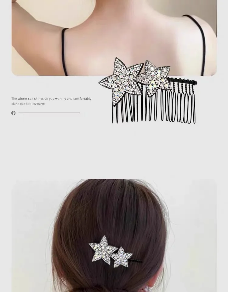 New Korean Fashion Rhinestone Pentagram Hair Comb New Headwear Hair Clip Headwear Girls Women Hair Accessories