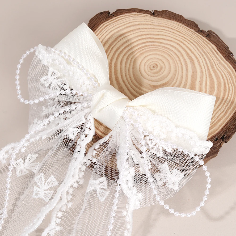 Tulle Bow Hair Clip Sweet Mesh Chiffon Patchwork Bownot Hairpin Elegant Pearl Beads Barrette Girls Women Headdress Accessories