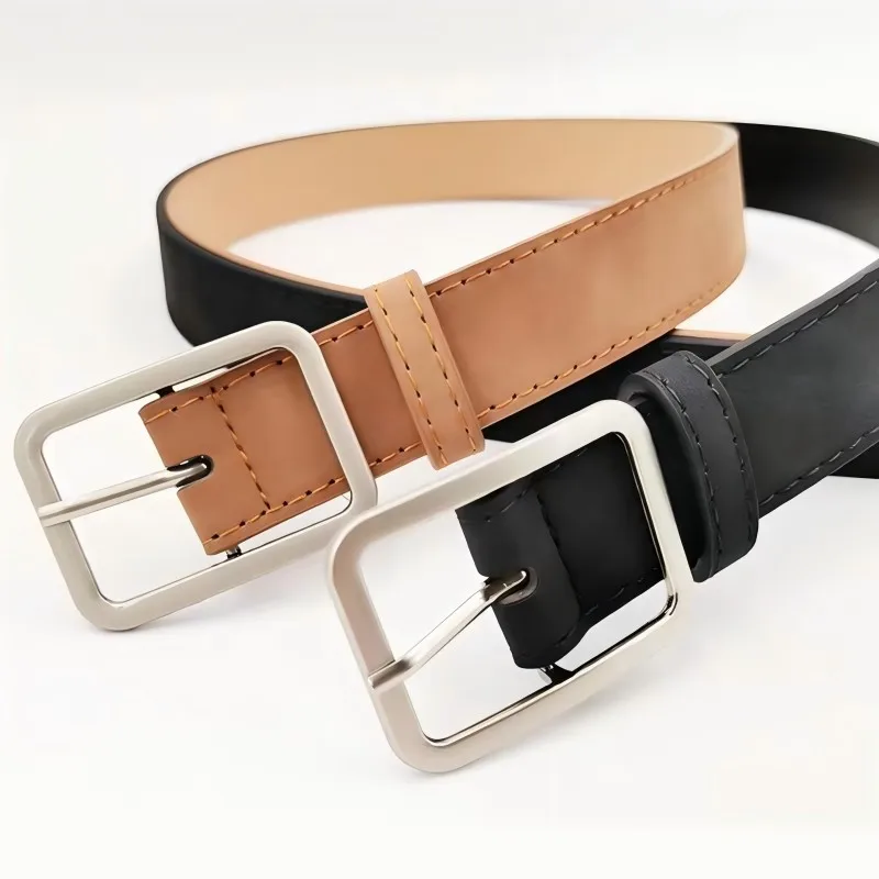 Summer Women's Retro Frosted Belt, Silver Square Needle, Versatile, Trendy, Fashionable, Personalized Decorative Waist