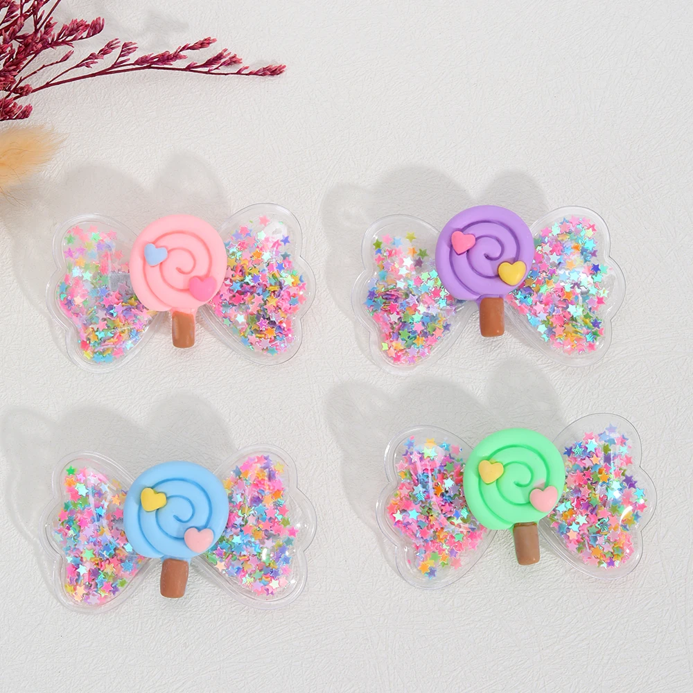 4Pcs PVC Bow Hair Clip Candy Barrette Baby Stars Filled Cute Kawaii Waterproof Hairpins For Girls Children Kids Hair Accessories
