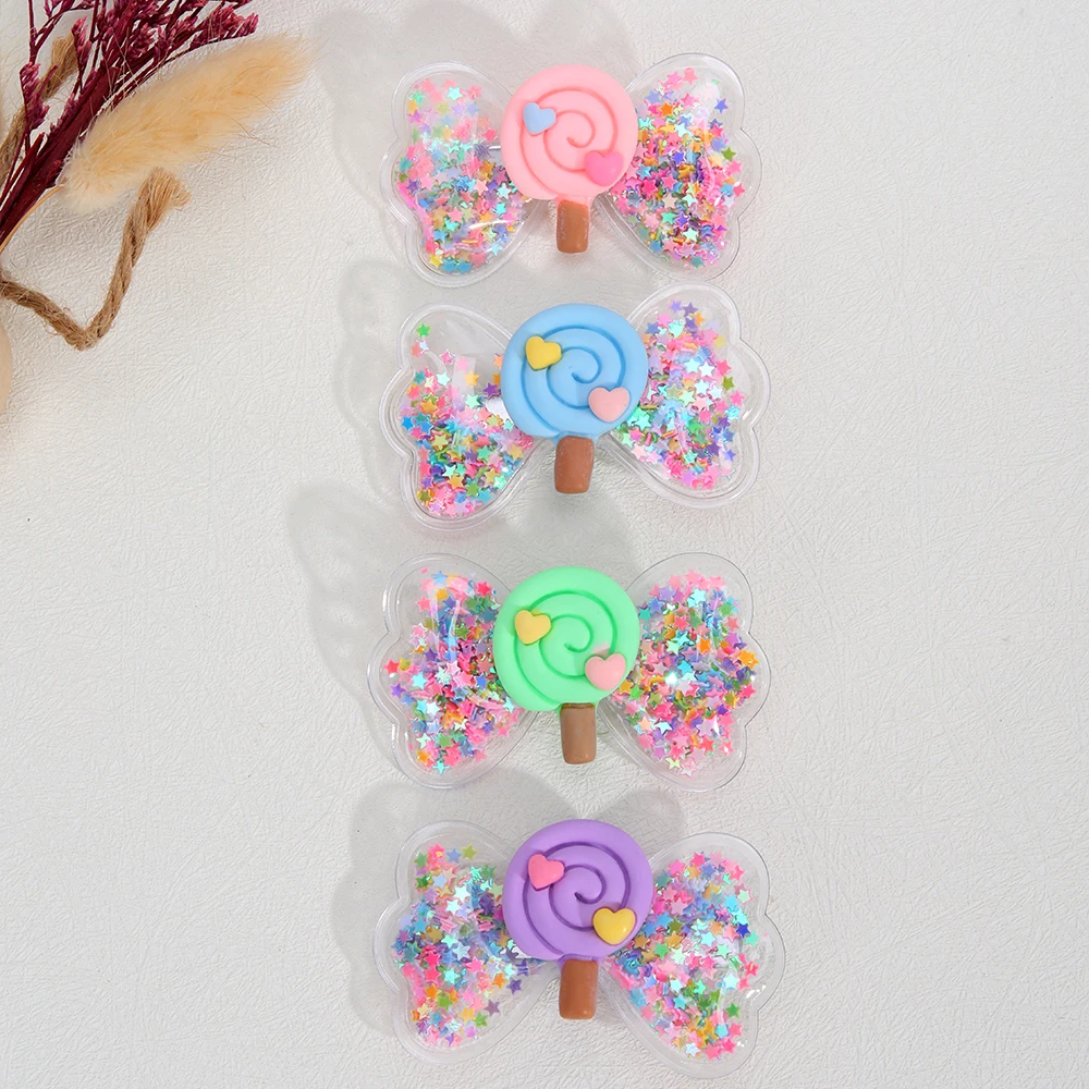 4Pcs PVC Bow Hair Clip Candy Barrette Baby Stars Filled Cute Kawaii Waterproof Hairpins For Girls Children Kids Hair Accessories