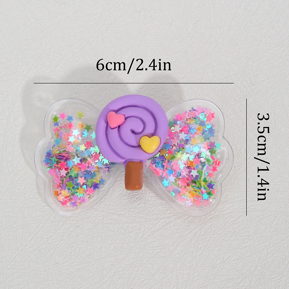 4Pcs PVC Bow Hair Clip Candy Barrette Baby Stars Filled Cute Kawaii Waterproof Hairpins For Girls Children Kids Hair Accessories