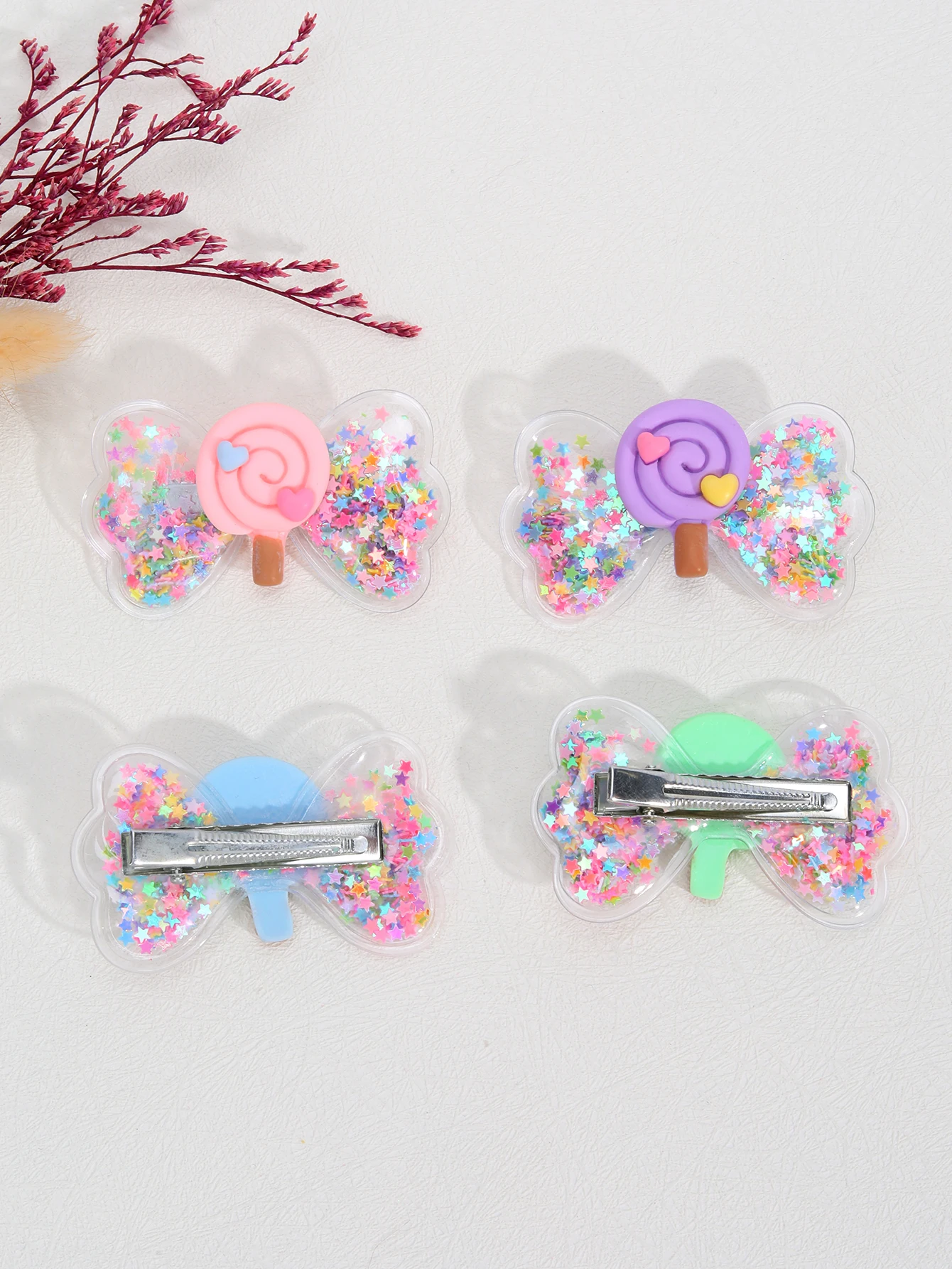4Pcs PVC Bow Hair Clip Candy Barrette Baby Stars Filled Cute Kawaii Waterproof Hairpins For Girls Children Kids Hair Accessories