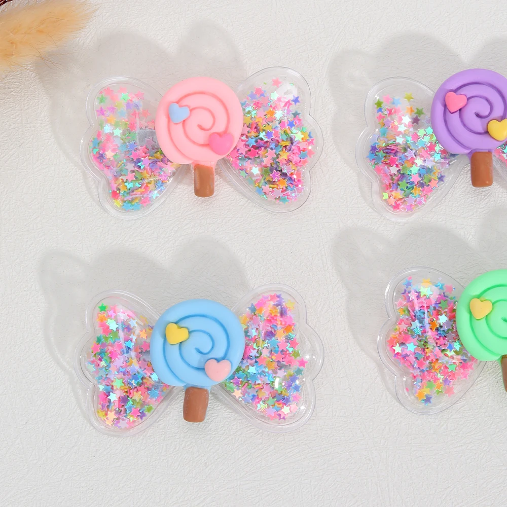 4Pcs PVC Bow Hair Clip Candy Barrette Baby Stars Filled Cute Kawaii Waterproof Hairpins For Girls Children Kids Hair Accessories
