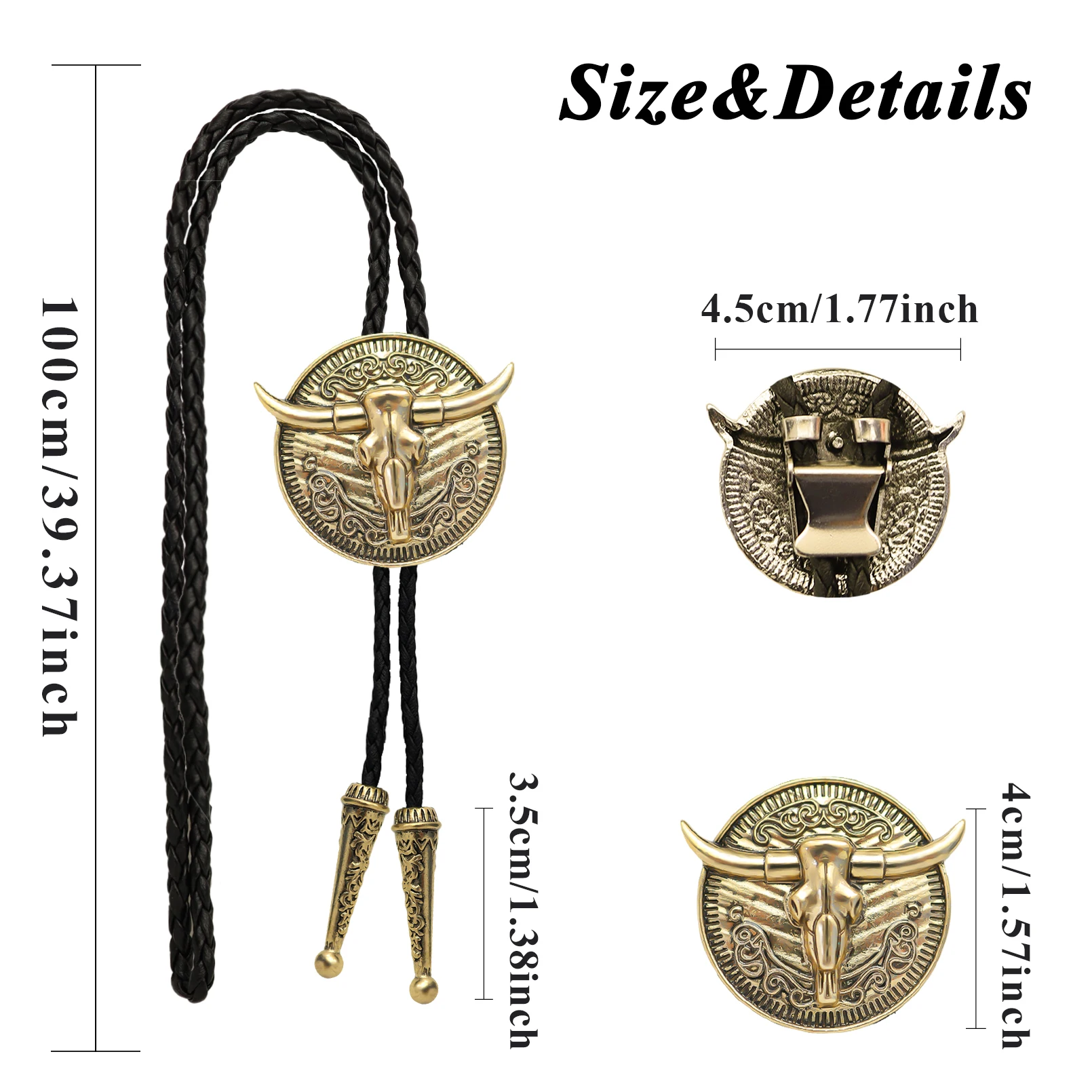 Men's Western Vintage Bolo Tie Cow Skull Design Black Leather Rope Cowboy Necktie with Bull Head Pendant Jewelry Gift Unisex