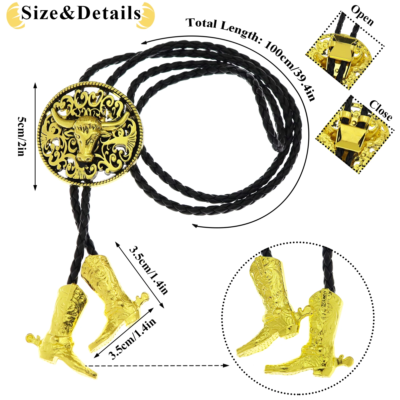 Men's Western Vintage Bolo Tie Cow Skull Design Black Leather Rope Cowboy Necktie with Bull Head Pendant Jewelry Gift Unisex