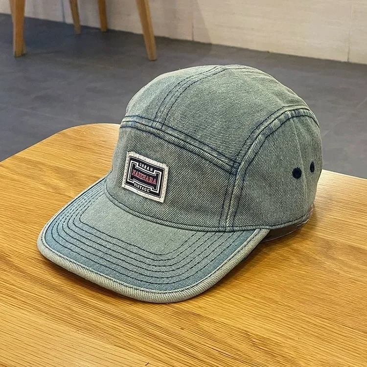 Vintage Flat Brim Denim Baseball Caps Male Women Harajuku Snapback Cap Fashion Streetwear 5 Panel Skateboard Hat Casquette Gorra