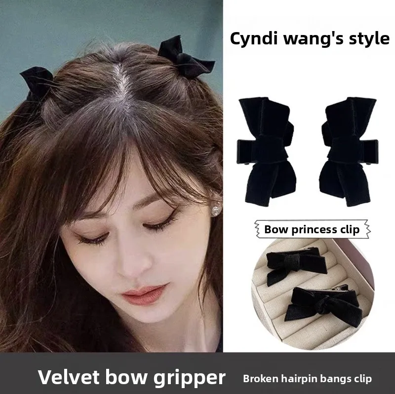 Elegant Velvet Bow Small Hair Clip Vintage for Women, Vintage Side Swept Hair Clip, Daily Casual Evening Wedding Date Unique