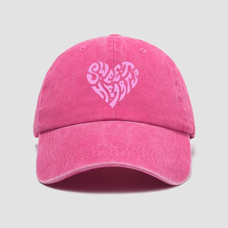 Pink heart-shaped letter printed baseball cap, versatile for daily use, sweet girl's hat, outdoor sun protection and shading