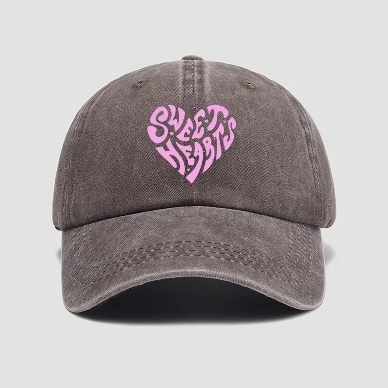 Pink heart-shaped letter printed baseball cap, versatile for daily use, sweet girl's hat, outdoor sun protection and shading