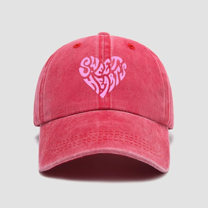 Pink heart-shaped letter printed baseball cap, versatile for daily use, sweet girl's hat, outdoor sun protection and shading