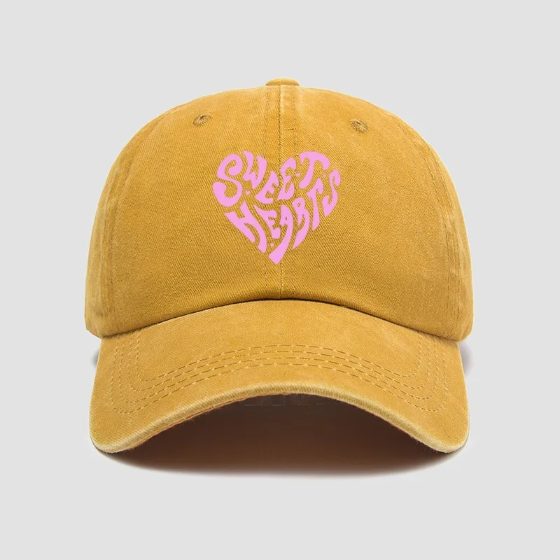 Pink heart-shaped letter printed baseball cap, versatile for daily use, sweet girl's hat, outdoor sun protection and shading