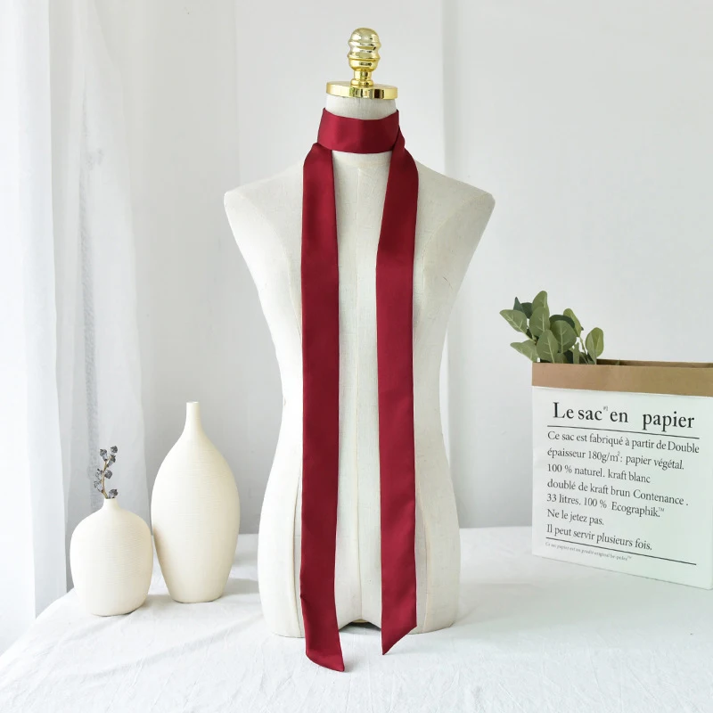 Satin Silk Narrow Scarf Neckerchief Solid Neck Scarves Long Silk Thin Scarf Head Neck Hair Band Bag Ribbon Headbands DIY