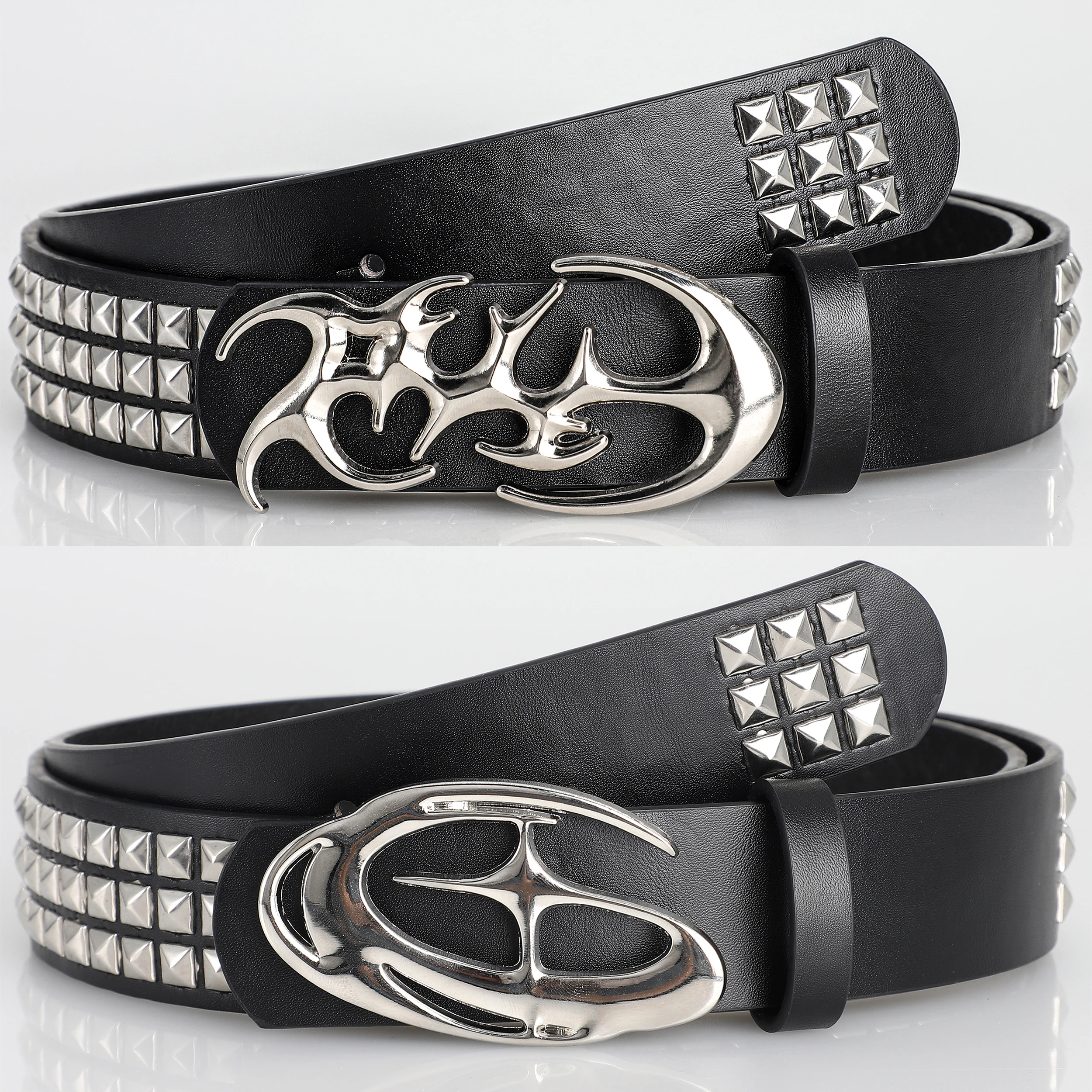 New Stylish Hollow Irregular Buckle Belts - Trendy Rivet Accessory For Gift Giving or Personal Style-Metal Pyramid For Women Men